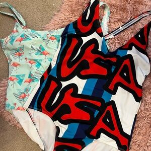 Ultimate 80s vibes Flamingo & Stephen Sprouse Graffiti One Piece Swimsuit Sz L